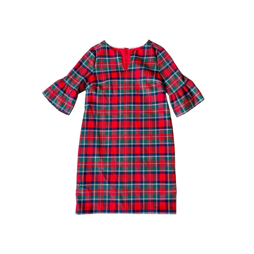 Vineyard Vines Womens 0 Red Tartan Plaid Christmas Shift Dress Greenwich Flutter